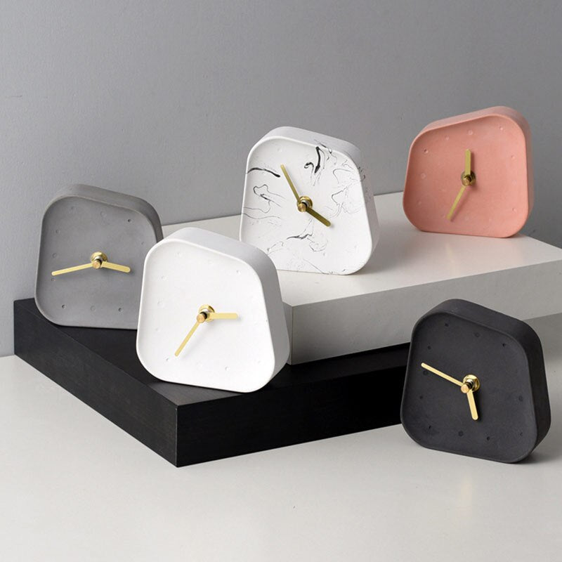 Nordic Geometry Shaped Cement Table Clock - A Stylish and Functional Addition to Your Coffee Table or Office Desktop