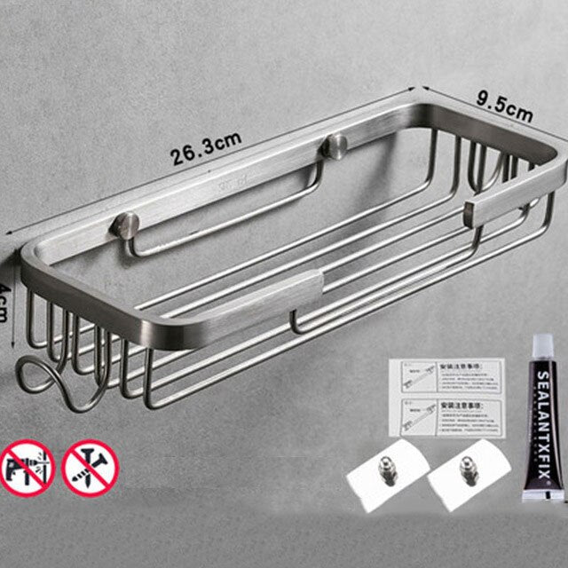 Brushed Stainless Steel Bathroom Racking Cosmetic Shelf For Washroom Shower Room Shampoo Basket Shelving Rack