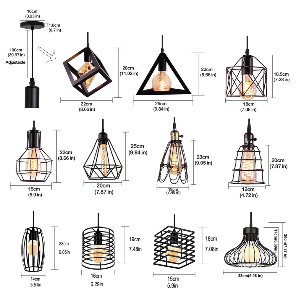 Modern Nordic Geometric Iron Cage LED Ceiling Light Pendants Lamps Classic Retro Industrial Lighting For Living Room Dining Room Trendy Pendant Lighting