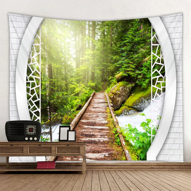 Exotic Natural Landscape Tapestry: Inspiring Waterfall Landscape and Forest Print - Bohemian Mandala Wall Decor with Calming Seascape Imagery