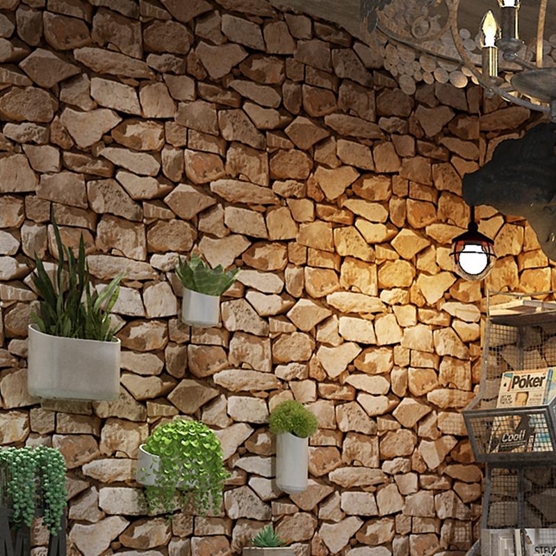 3D Rustic Stone Wall Effect PVC Wallpaper Realistic Faux Stone Printed Vinyl Wall Paper For Living Room Dining Room Kitchen Workshop Home Office