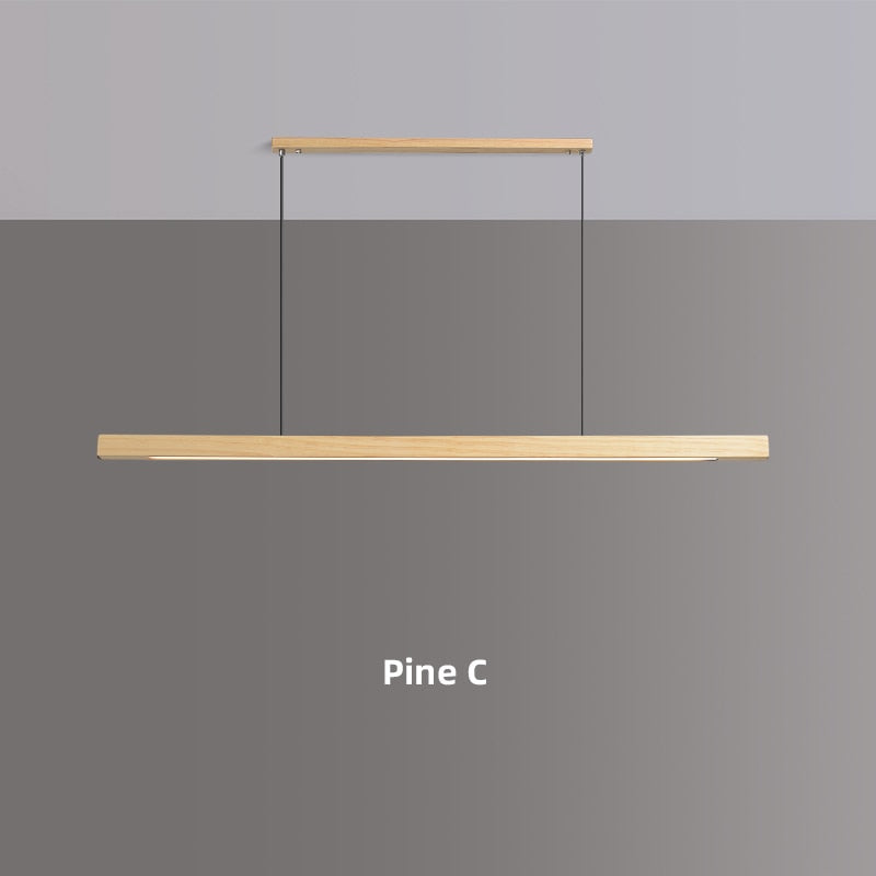 Modern Solid Wood Beam LED Pendant Light Fixture Sleek Minimalist Linear Lighting For Dining Room Table Kitchen Island Centrepiece Lighting