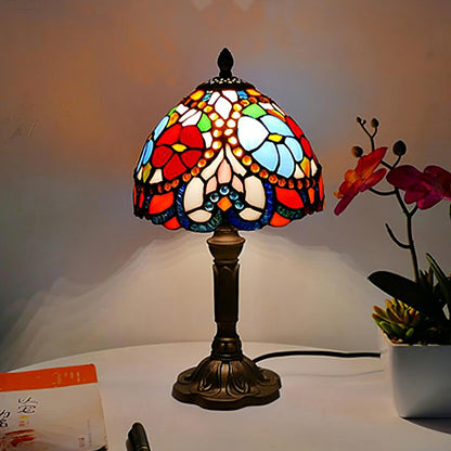 Mediterranean Tiffany Art Table Lamp - Stained Sea Glass Lampshade for Bedside, Bedroom, and Study Room Creative Interior Lighting