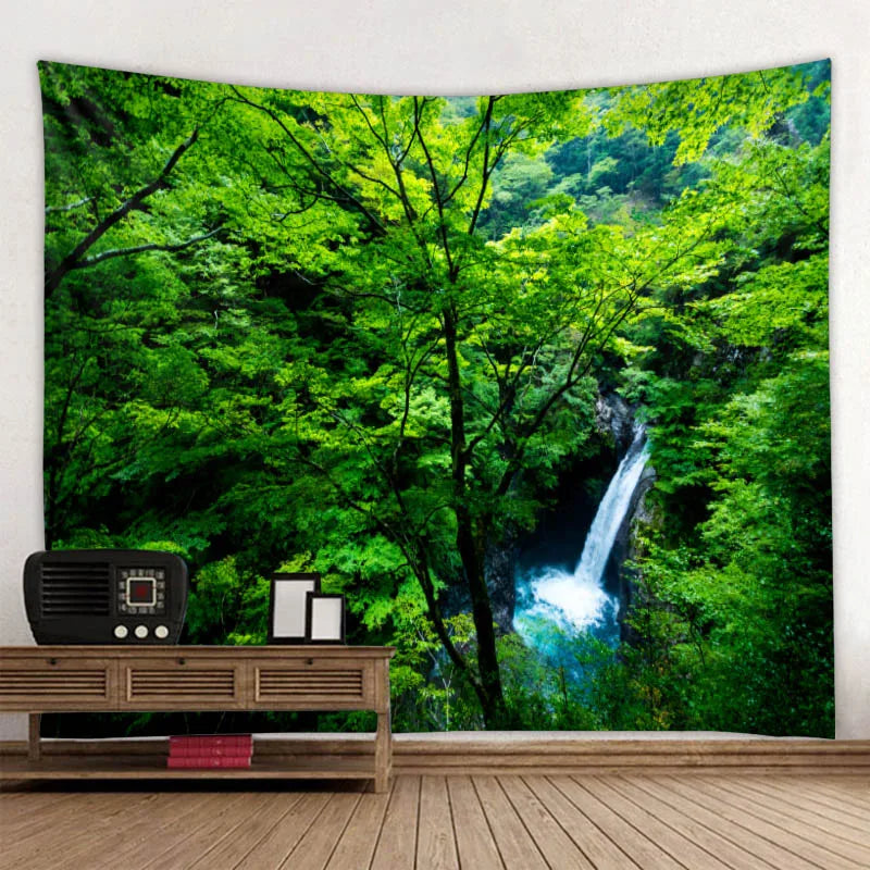 Exotic Natural Landscape Tapestry: Inspiring Waterfall Landscape and Forest Print - Bohemian Mandala Wall Decor with Calming Seascape Imagery