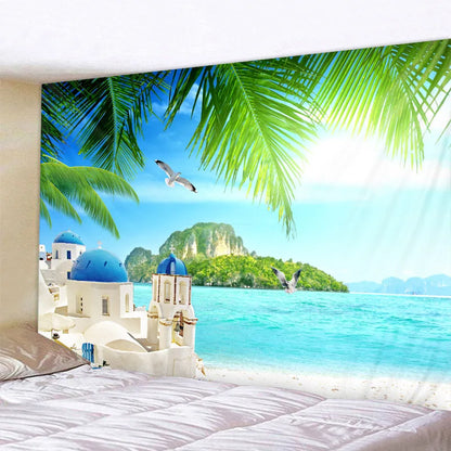 Lush Tropical Islands Landscape Tapestry Wall Decoration For Living Room Bedroom Inspiring Dream Travel Exotic Getaway Beach Palm Trees Seascape Pictures Of Calm For Creative Home Decor