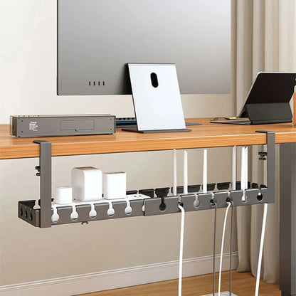 Home Office Under Desk Organizer – Metal Cable Management Tray for Power Strip & Cable Router Storage, Drill-Free Mounting