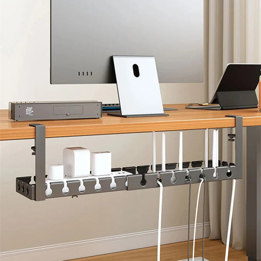 Home Office Under Desk Organizer – Metal Cable Management Tray for Power Strip & Cable Router Storage, Drill-Free Mounting