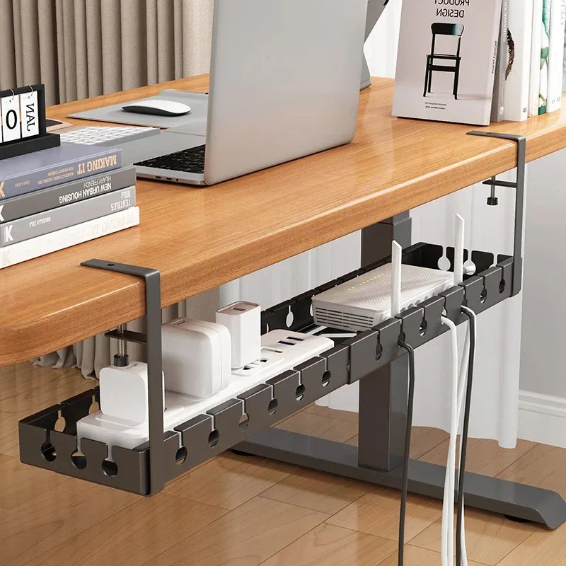 Home Office Under Desk Organizer – Metal Cable Management Tray for Power Strip & Cable Router Storage, Drill-Free Mounting