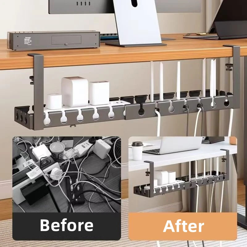 Home Office Under Desk Organizer – Metal Cable Management Tray for Power Strip & Cable Router Storage, Drill-Free Mounting