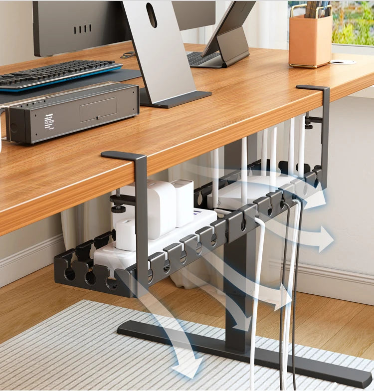 Home Office Under Desk Organizer – Metal Cable Management Tray for Power Strip & Cable Router Storage, Drill-Free Mounting