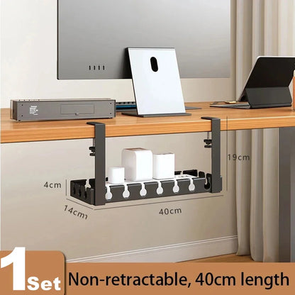 Home Office Under Desk Organizer – Metal Cable Management Tray for Power Strip & Cable Router Storage, Drill-Free Mounting