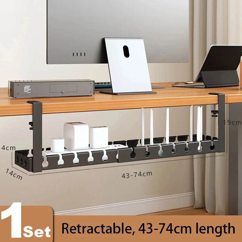 Home Office Under Desk Organizer – Metal Cable Management Tray for Power Strip & Cable Router Storage, Drill-Free Mounting