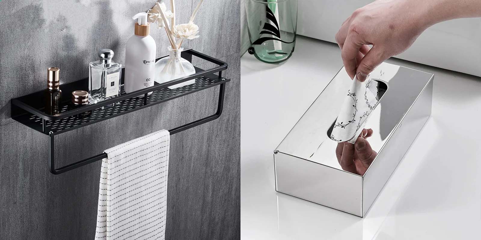 House Boutique Modern Bathroom Accessories Fixtures Black Metal Fittings Towel Racks Minimalist Shelving Shower Racks Silver Aluminium Gold Bathroom Accessories