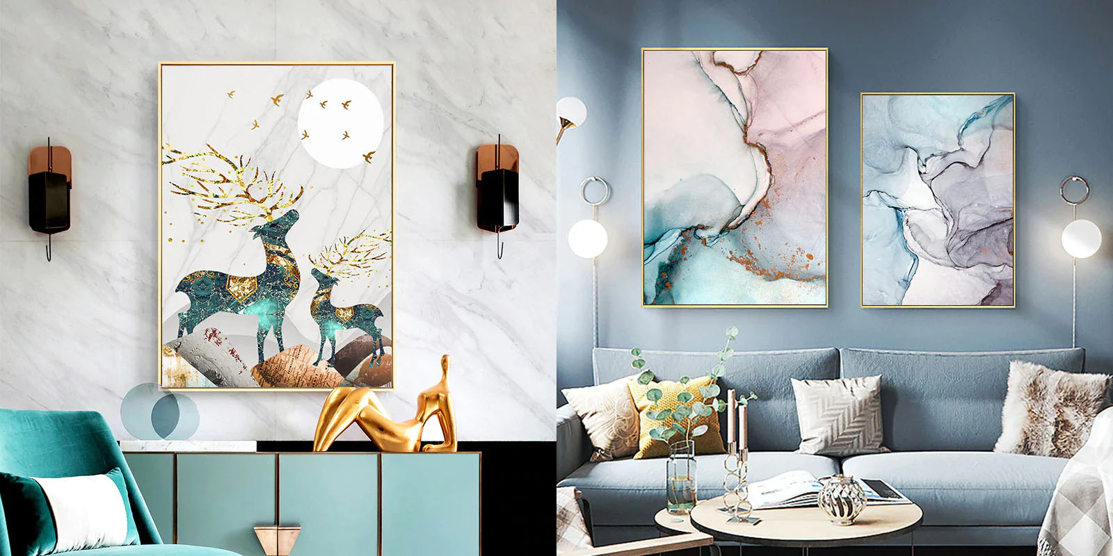 House Boutique Modern Wall Art Scandinavian Abstract Artworks Minimalist Wall Art Nature-Inspired Wall Accents Geometric Pictures For Living Room Home Office Wall Decor