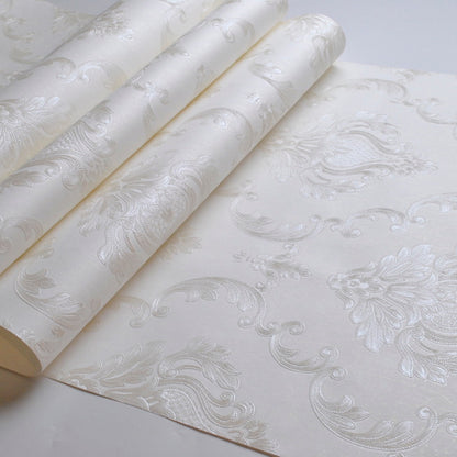 Luxury White Damask Wall Paper Simple Classical Elegant Floral Design Embossed Wallpaper For Living Room Bedroom Boutique Or Salon Home Interior Decor