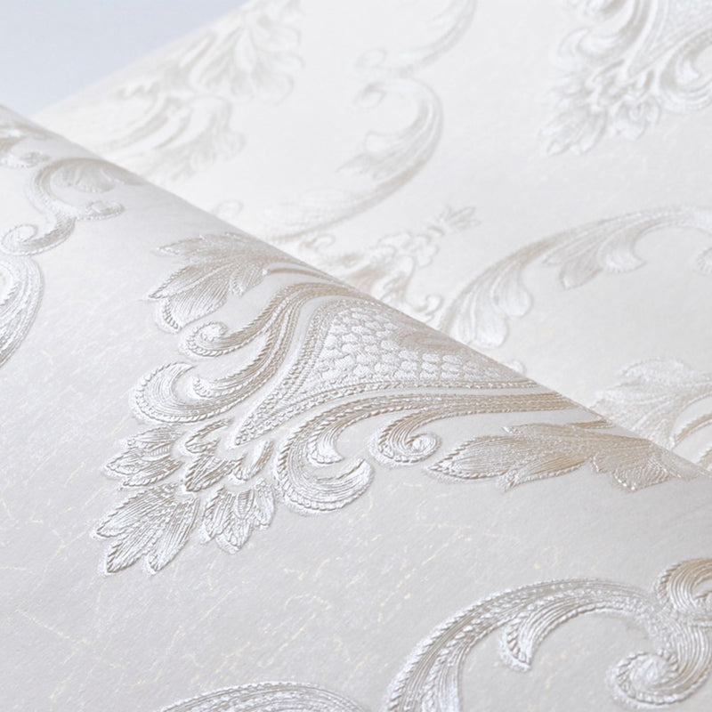 Luxury White Damask Wall Paper Simple Classical Elegant Floral Design Embossed Wallpaper For Living Room Bedroom Boutique Or Salon Home Interior Decor