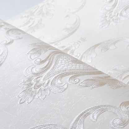 Luxury White Damask Wall Paper Simple Classical Elegant Floral Design Embossed Wallpaper For Living Room Bedroom Boutique Or Salon Home Interior Decor