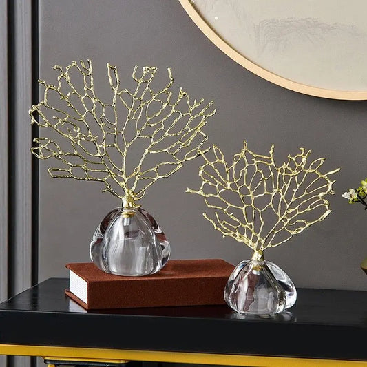 Luxury Creative Wealth Tree Metal Sculpture – Modern Home & Office Desk Ornament for Bookcase Styling, Marble‑Coral Inspired Decorative Accessories, Contemporary Art Decoration Item