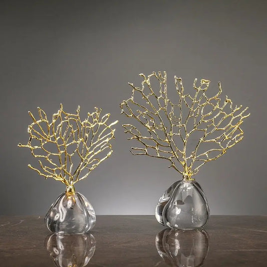 Luxury Creative Wealth Tree Metal Sculpture – Modern Home & Office Desk Ornament for Bookcase Styling, Marble‑Coral Inspired Decorative Accessories, Contemporary Art Decoration Item