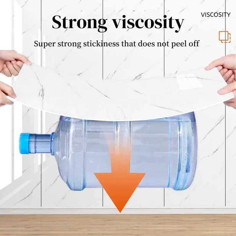 Product demonstrating strong viscosity with a clear sheet adhering to a water bottle on a white background.