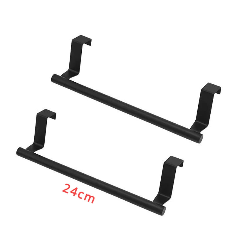 Matte Black Door-Hanging Towel Rack for Kitchen Cabinets – No‑Drill Stainless Steel Space Saving Organizer for Perfect For Kitchen Tea Towels & Bathroom Towels