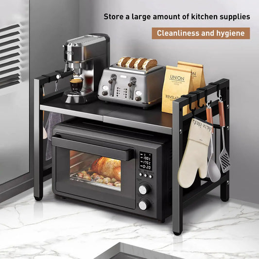 Microwave Storage Racking – Adjustable Expandable Carbon Steel Shelving Rack for Effective Kitchen Countertop / Worktop Space Management