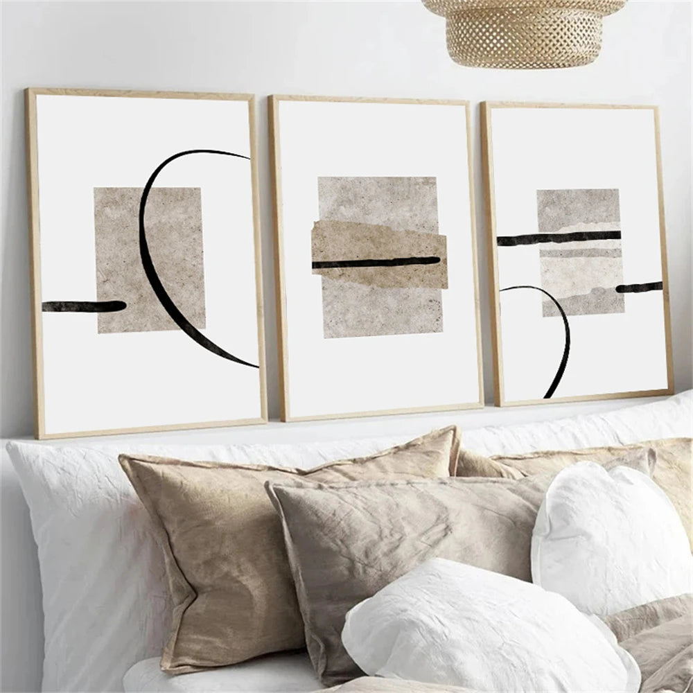 Minimalist Abstract Posters – Beige and Black Line Canvas Prints Nordic Wall Art for Bedroom, Living Room & Modern Home Decoration