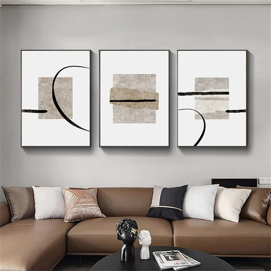 Minimalist Abstract Posters – Beige and Black Line Canvas Prints Nordic Wall Art for Bedroom, Living Room & Modern Home Decoration