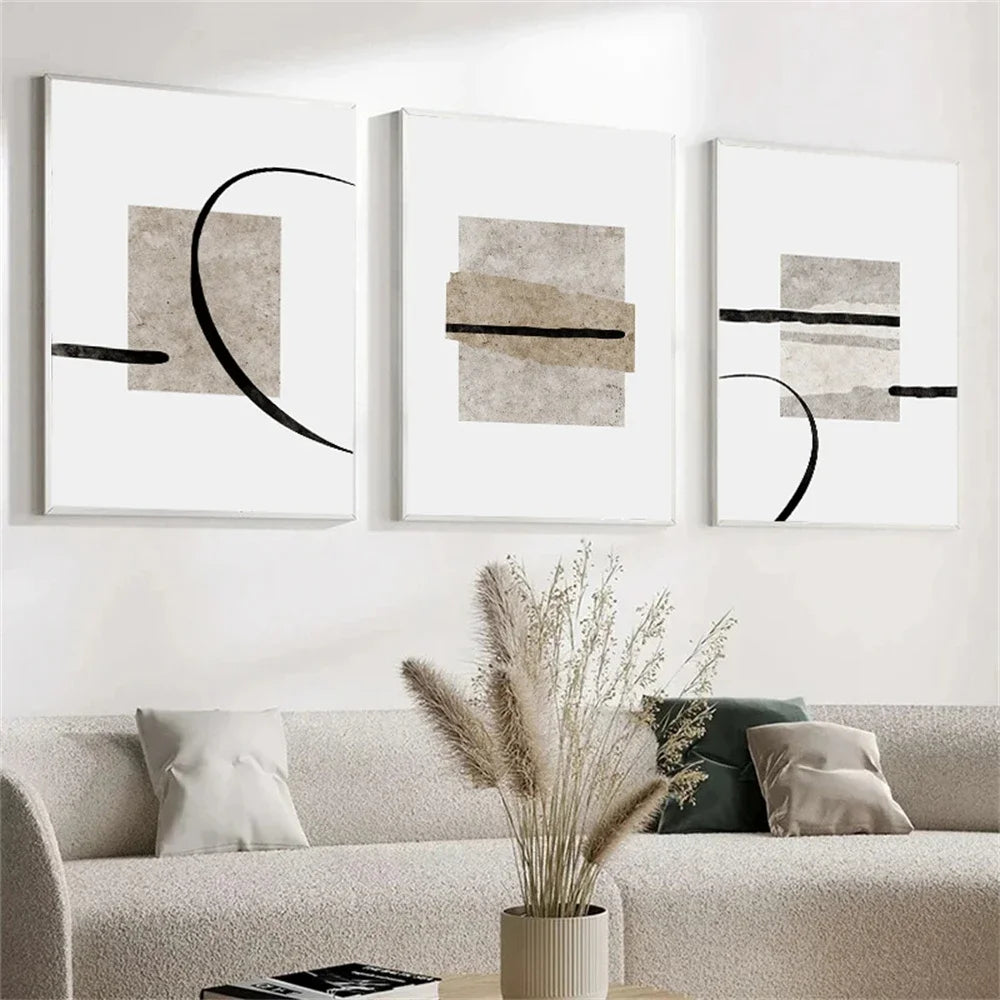 Minimalist Abstract Posters – Beige and Black Line Canvas Prints Nordic Wall Art for Bedroom, Living Room & Modern Home Decoration