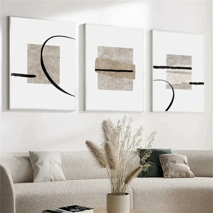 Minimalist Abstract Posters – Beige and Black Line Canvas Prints Nordic Wall Art for Bedroom, Living Room & Modern Home Decoration