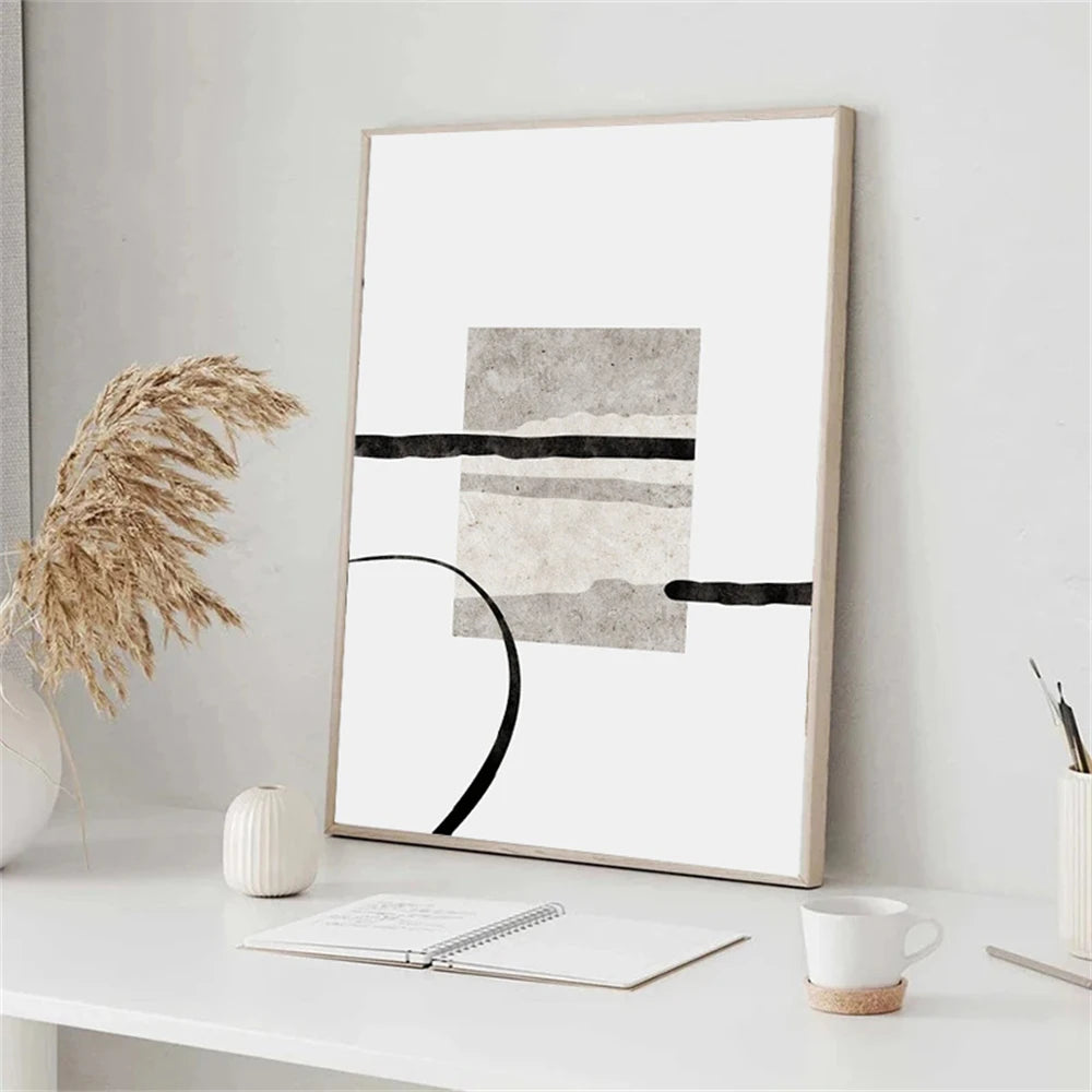 Minimalist Abstract Posters – Beige and Black Line Canvas Prints Nordic Wall Art for Bedroom, Living Room & Modern Home Decoration
