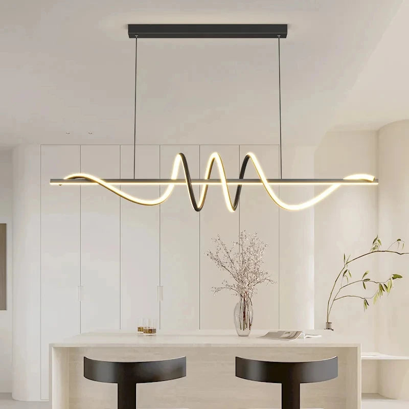 Minimalist LED Pendant Light – Linear Wavy Chandelier for Dining Table, Living Room & Bar Decor