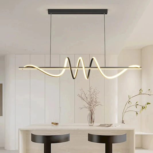 Minimalist LED Pendant Light – Linear Wavy Chandelier for Dining Table, Living Room & Bar Decor