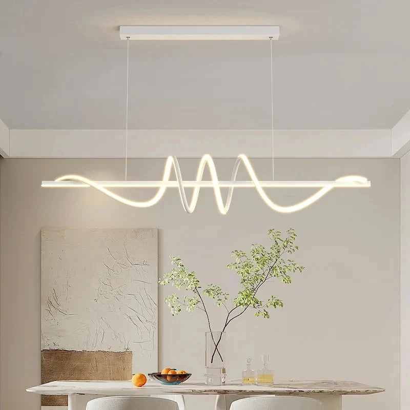 Minimalist LED Pendant Light – Linear Wavy Chandelier for Dining Table, Living Room & Bar Decor