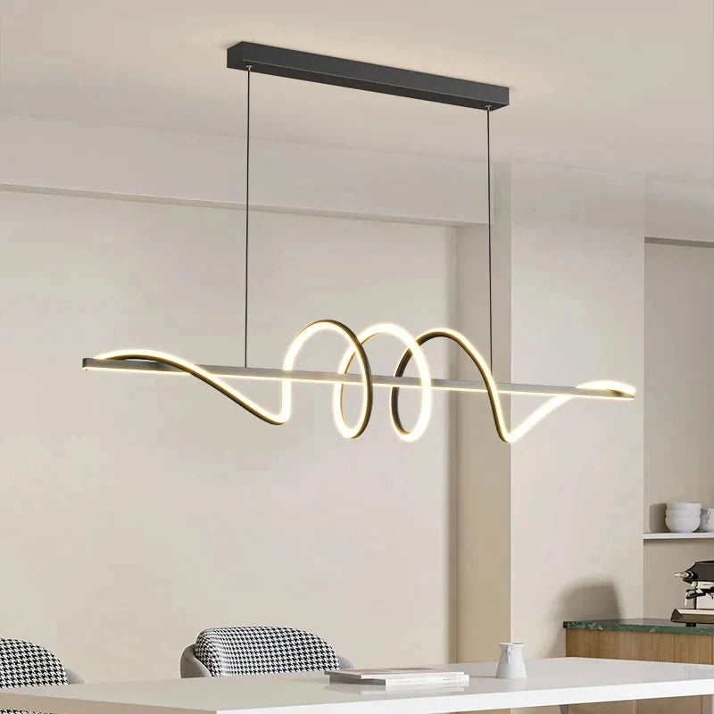 Minimalist LED Pendant Light – Linear Wavy Chandelier for Dining Table, Living Room & Bar Decor