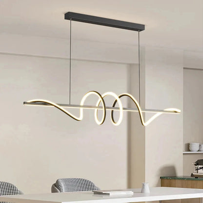 Minimalist LED Pendant Light – Linear Wavy Chandelier for Dining Table, Living Room & Bar Decor