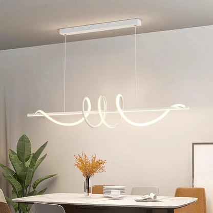 Minimalist LED Pendant Light – Linear Wavy Chandelier for Dining Table, Living Room & Bar Decor