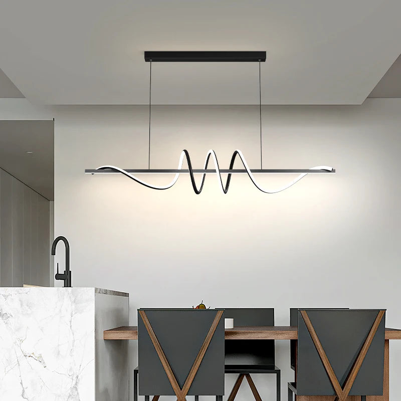 Minimalist LED Pendant Light – Linear Wavy Chandelier for Dining Table, Living Room & Bar Decor