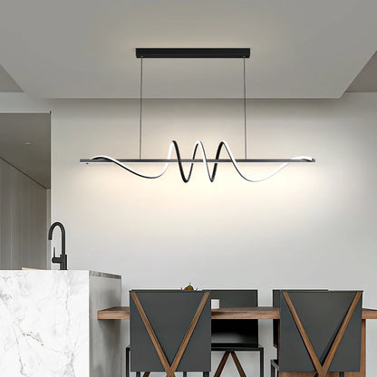 Minimalist LED Pendant Light – Linear Wavy Chandelier for Dining Table, Living Room & Bar Decor