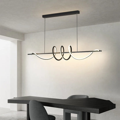 Minimalist LED Pendant Light – Linear Wavy Chandelier for Dining Table, Living Room & Bar Decor