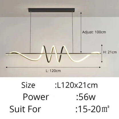 Minimalist LED Pendant Light – Linear Wavy Chandelier for Dining Table, Living Room & Bar Decor