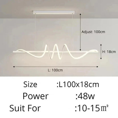 Minimalist LED Pendant Light – Linear Wavy Chandelier for Dining Table, Living Room & Bar Decor