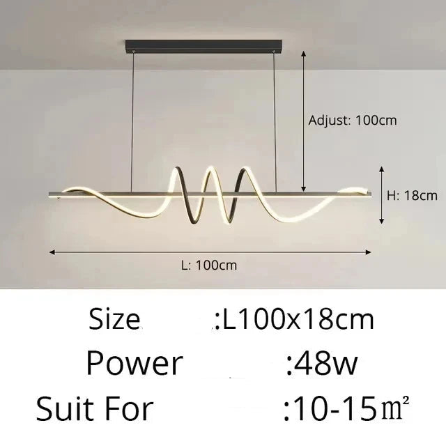 Minimalist LED Pendant Light – Linear Wavy Chandelier for Dining Table, Living Room & Bar Decor