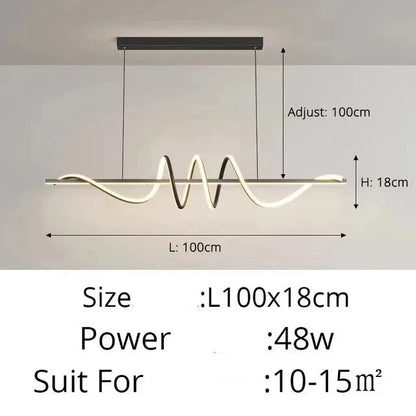 Minimalist LED Pendant Light – Linear Wavy Chandelier for Dining Table, Living Room & Bar Decor