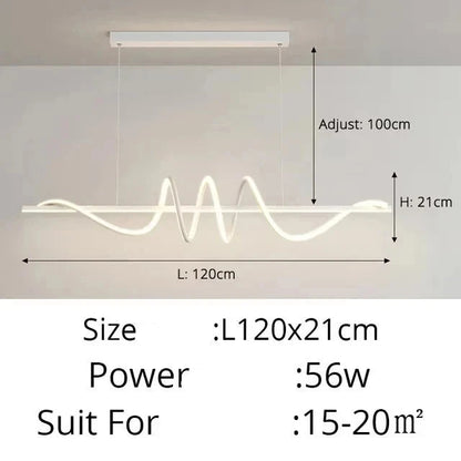 Minimalist LED Pendant Light – Linear Wavy Chandelier for Dining Table, Living Room & Bar Decor