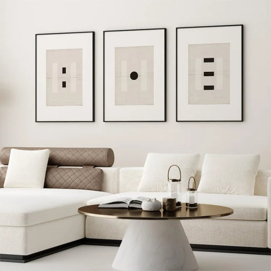 Minimalist Zen Abstract Geometry Prints – Neutral Tones Black, White & Beige Canvas Wall Art for Modern Living Rooms & Contemporary Home Decor (Unframed)
