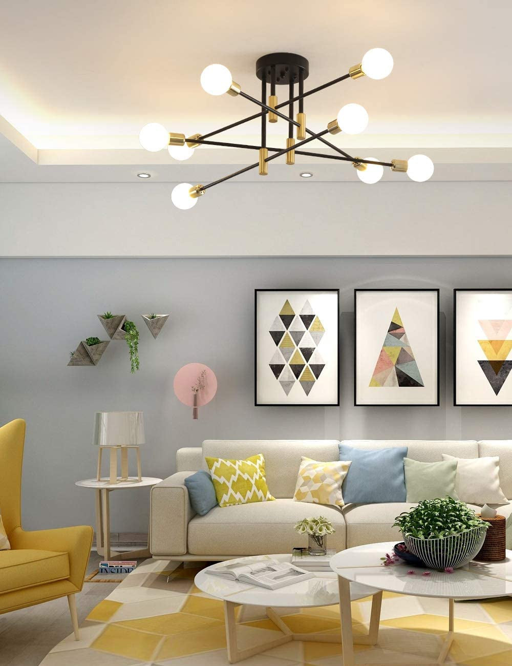 Modern Classic Starburst LED Chandelier Brushed Gold Semi-Flush Mounted Ceiling Light For Living Room Dining Room Trending Home Decor