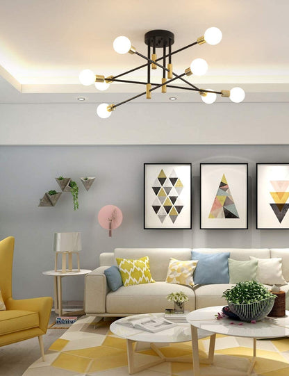 Modern Classic Starburst LED Chandelier Brushed Gold Semi-Flush Mounted Ceiling Light For Living Room Dining Room Trending Home Decor