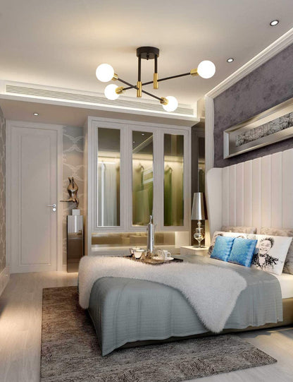 Modern Classic Starburst LED Chandelier Brushed Gold Semi-Flush Mounted Ceiling Light For Living Room Dining Room Trending Home Decor