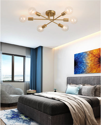 Modern Classic Starburst LED Chandelier Brushed Gold Semi-Flush Mounted Ceiling Light For Living Room Dining Room Trending Home Decor
